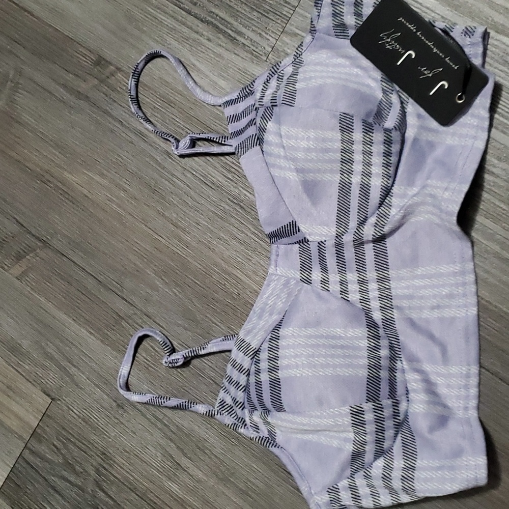 New! Lavender Purple Plaid Crop Top xl